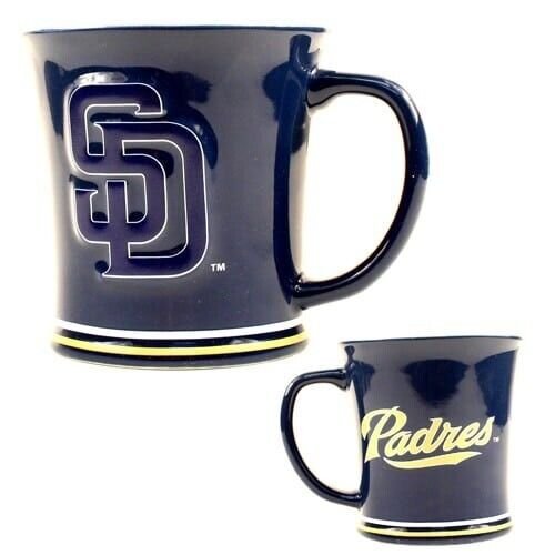 SAN DIEGO PADRES CERAMIC STRIPED MUG MVP AUTHENTIC MLB BASEBALL LOGO BLUE NEW