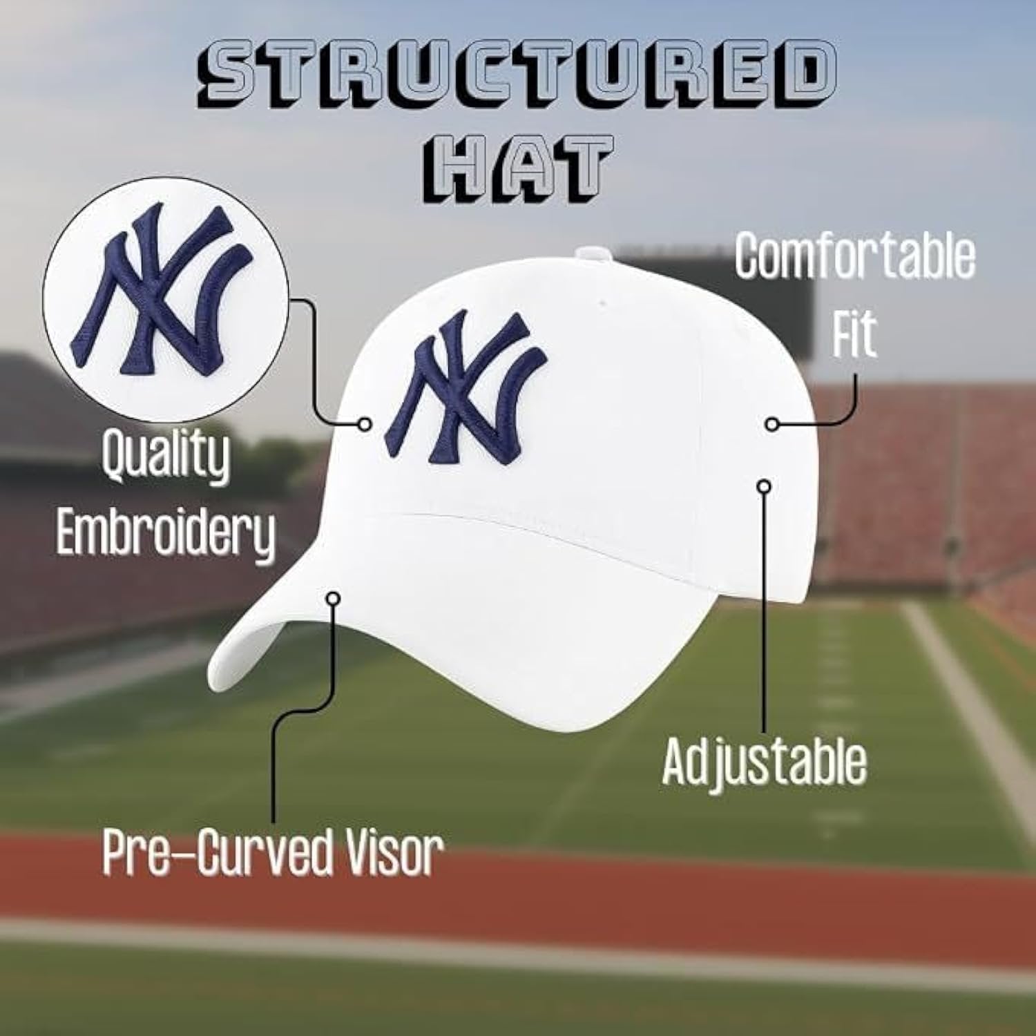 New York Yankees White MVP Hat with Iconic Blue NY Logo Embroidery Adjustable Sports Cap