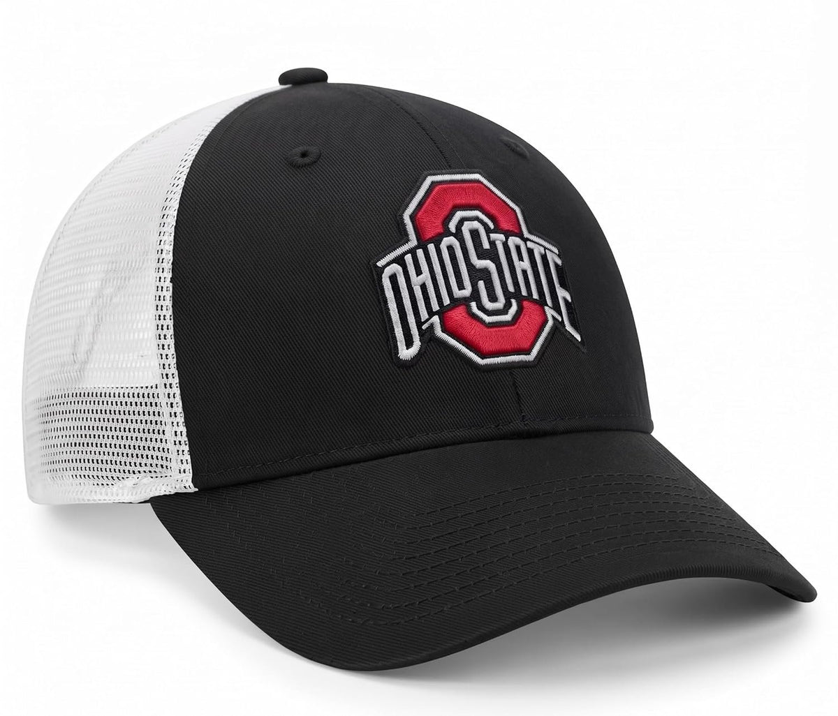 Ohio State Buckeyes Black & White Trucker Hat Embroidered Unisex Mesh Cap