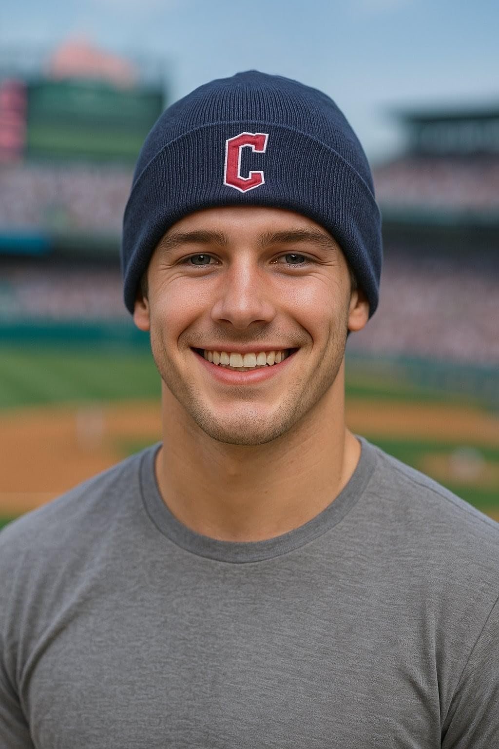 Officially Licensed Cleveland Guardians Baseball Cuffed Knit Beanie Hat Classic Edition Primary Home Team Logo Navy Blue Winter Sports Embroidered Ball Cap