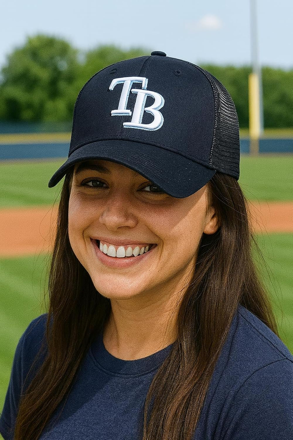 Officially Licensed Tampa Bay Baseball Navy Blue Classic Mesh Trucker Hat Primary Home Team Logo Adjustable Structured Snapback Sports Ball Cap