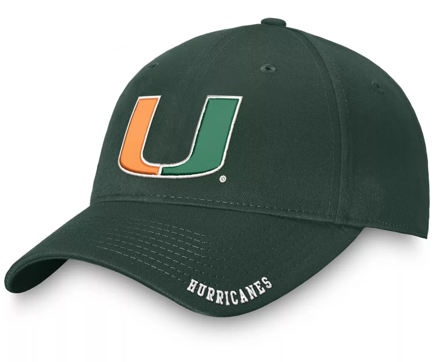 Officially Licensed University Miami Classic Edition Hat Adjustable Hurricanes Relaxed Fit Cap (Green)