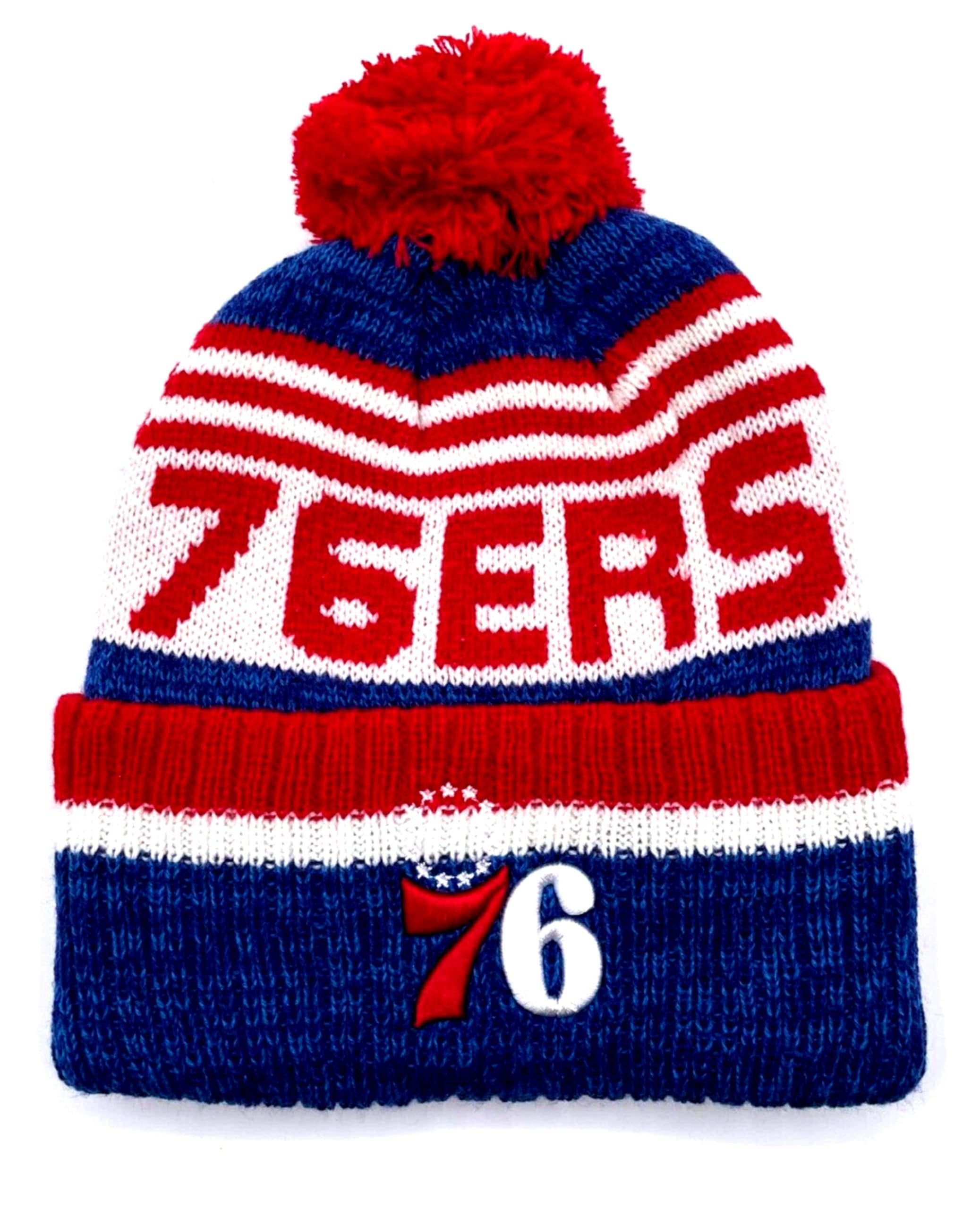 Officially Licensed Philadelphia Basketball Team Cuffed Knit Pom Beanie Hat Classic Edition Logo Cap Multicolor