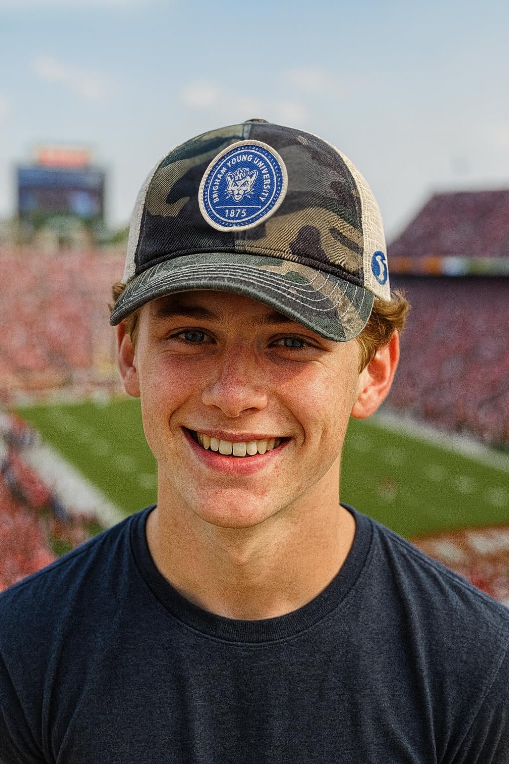 Officially Licensed BYU Cougars Camo Hat Classic Mesh Trucker Relaxed Fit Adjustable Embroidered Team Logo Cap Multicolor