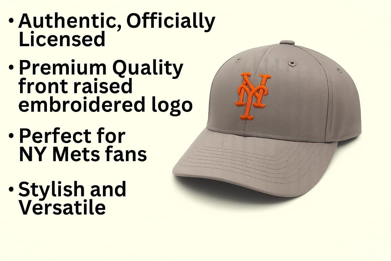 Officially Licensed NY Mets Gray/Orange MVP Hat Adjustable Embroidered Structured Sports Cap