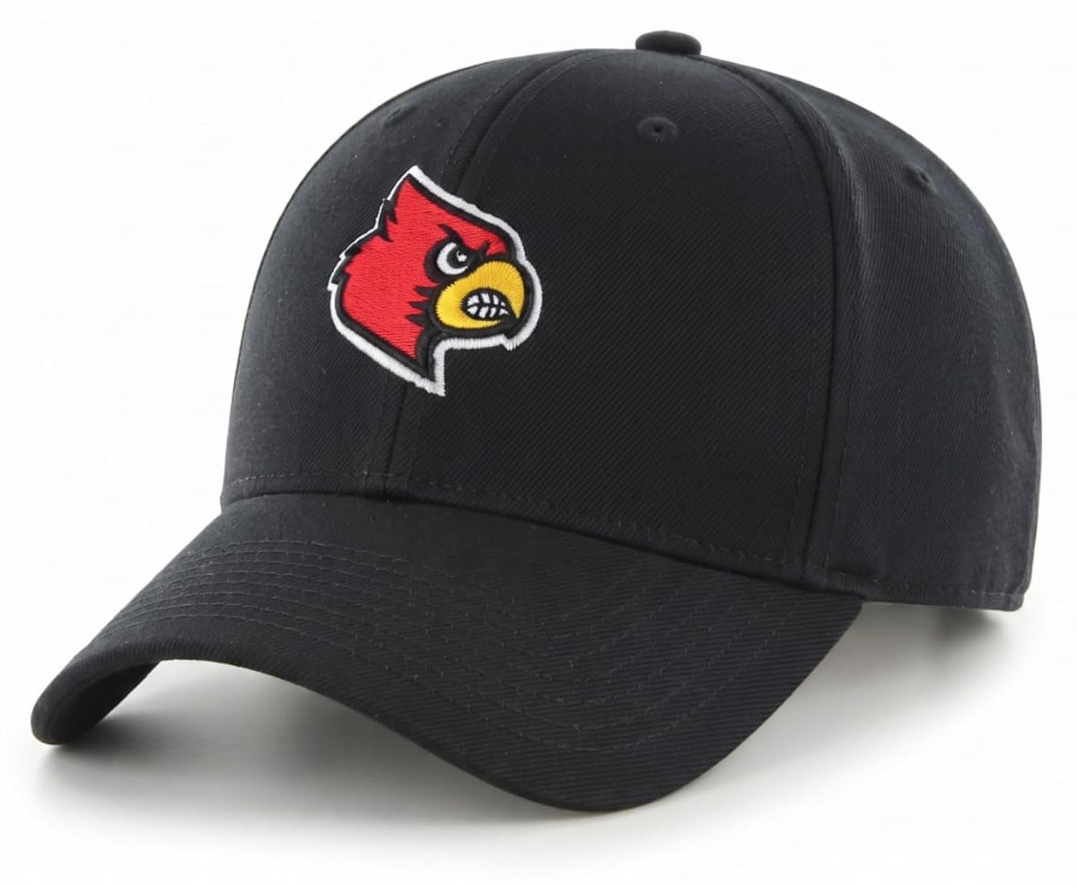 Louisville University Black MVP Hat with Classic Red Cardinals Logo on Front