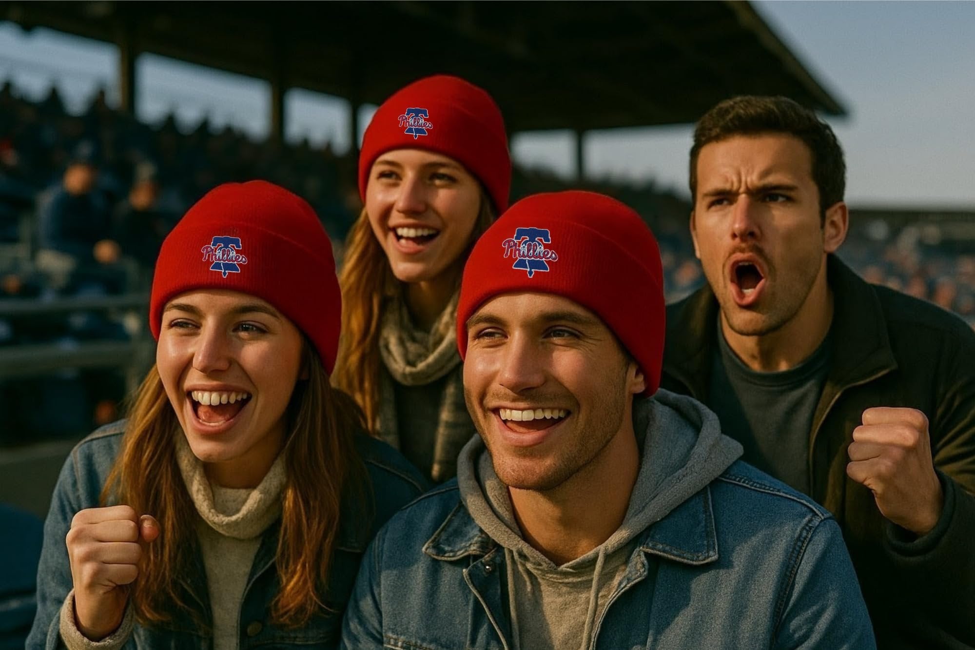 Officially Licensed Philadelphia Phillies Red Cuffed Knit Beanie Hat Classic Edition Primary Home Baseball Embroidered Team Logo Winter Sports Ball Blue/White Cap