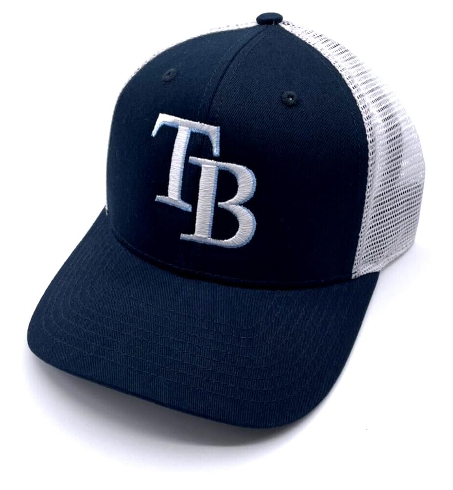 Officially Licensed Tampa Bay Baseball Hat Classic Team Logo Adjustable Two-Tone Mesh Trucker Embroidered Cap