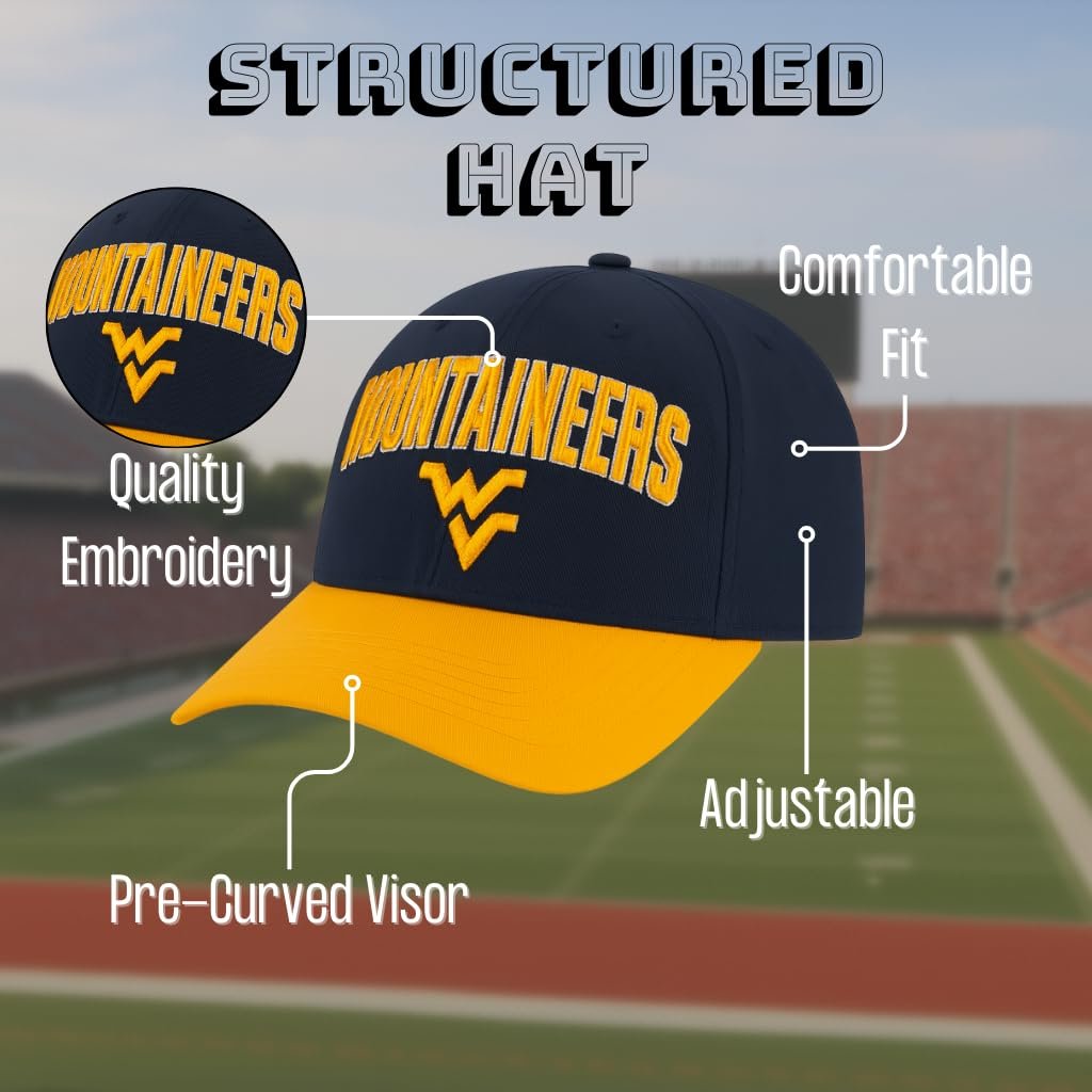 Officially Licensed West Virginia Hat Classic Two-Tone MVP Adjustable University Embroidered Team Logo Structured Cap Multicolor