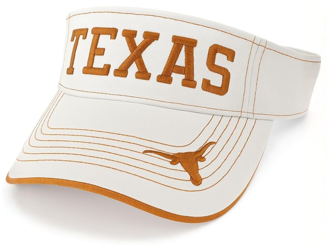 47 Officially Licensed Texas University Longhorns Visor Hat Adjustable Orange/White Team Logo Solid Embroidered Cap