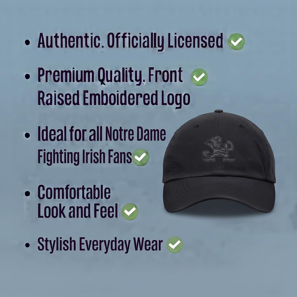Notre Dame Relaxed Fit All Black Hat Embroidered Leprechaun Logo Cap