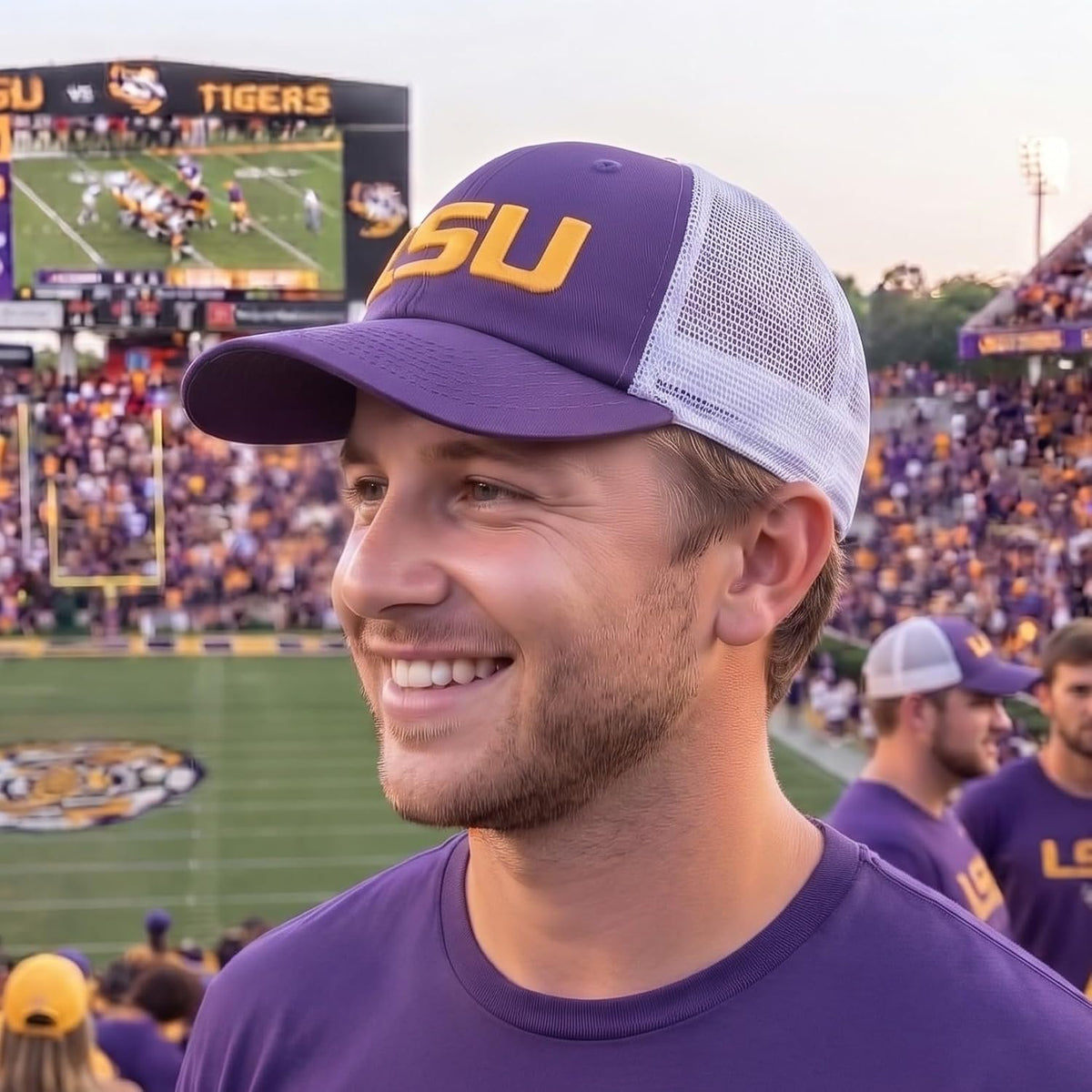 LSU Tigers Two Tone Mesh Trucker Hat Purple/White Adjustable Unisex Cap