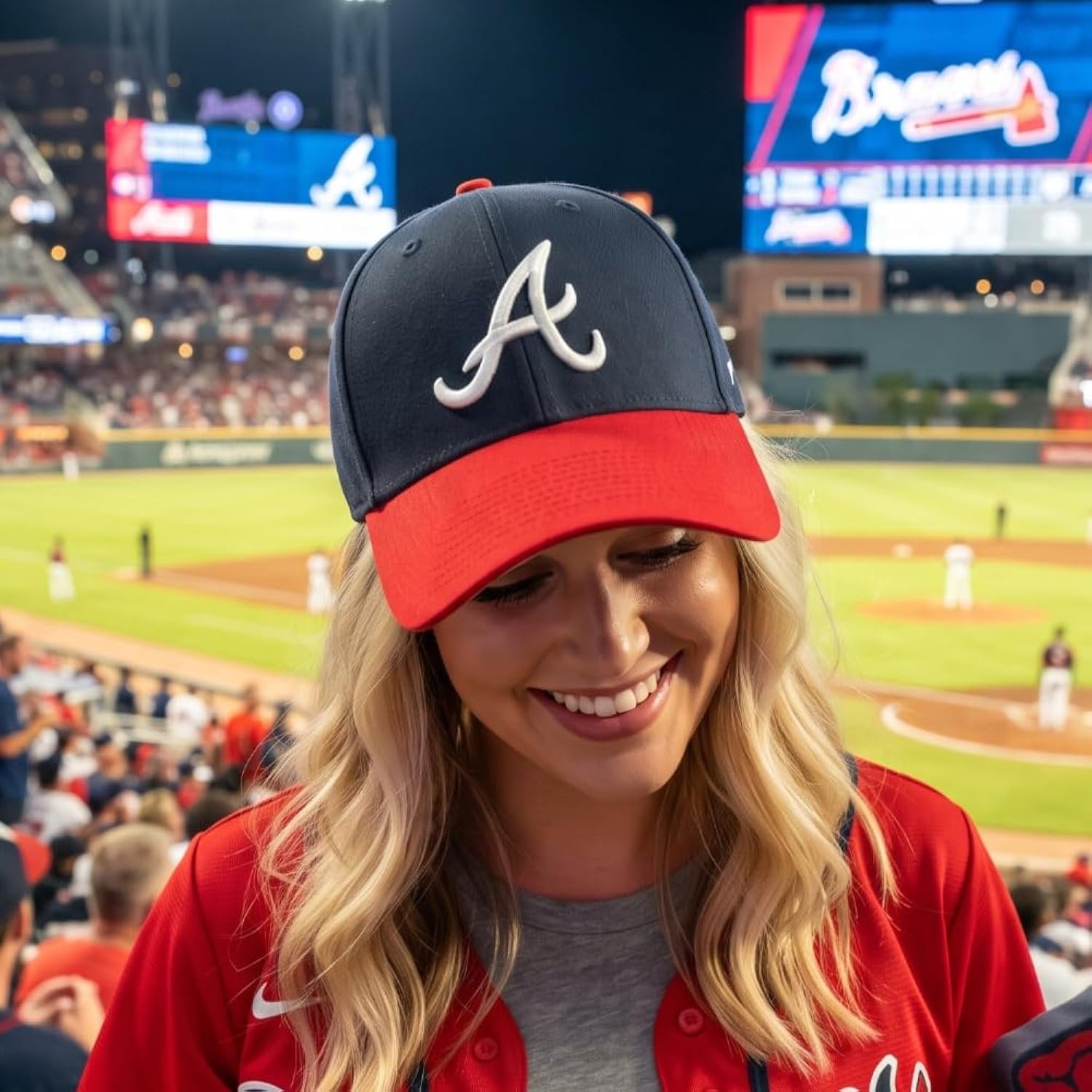 Officially Licensed Atlanta Braves Two Tone Navy Red MVP Hat Adjustable Structured Sports Cap