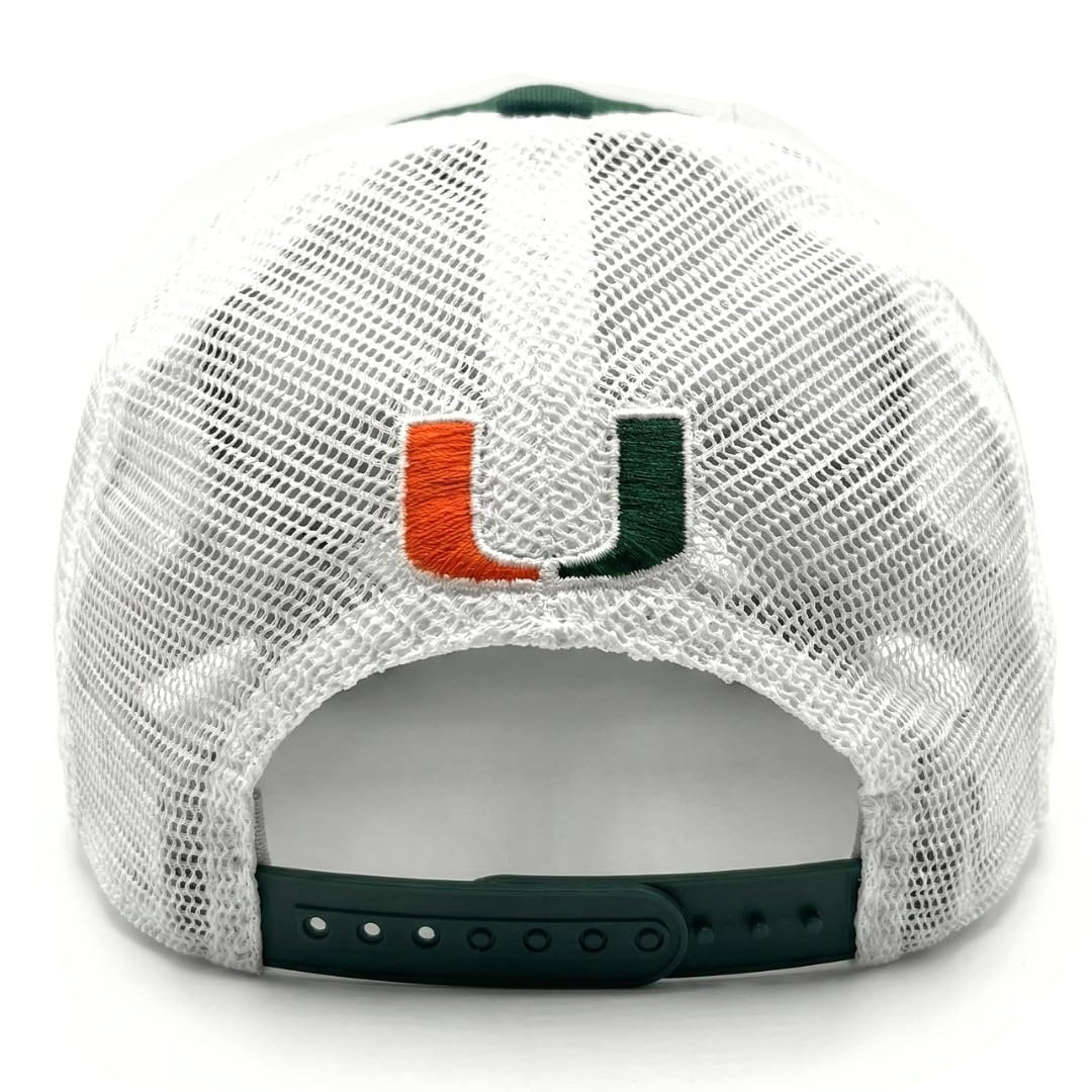 Officially Licensed University of Miami Hurricanes Hat Classic Green/White Relaxed Fit Team Logo Adjustable Mesh Trucker Snapback Baseball Sports Cap