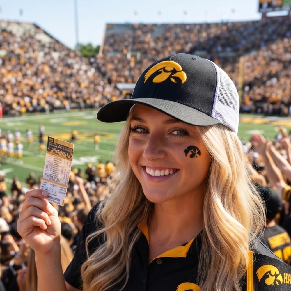 Officially Licensed Iowa Hawkeyes Black/White Mesh Trucker Hat Classic Adjustable Embroidered Logo Snapback Sports Cap