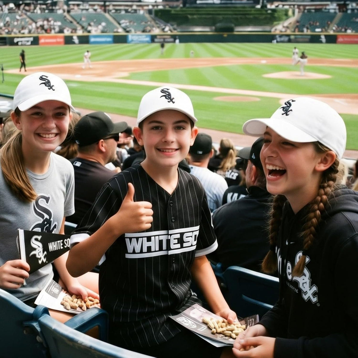 Chicago White Sox Youth MVP Hat White with Black Logo Cap for Boys & Girls