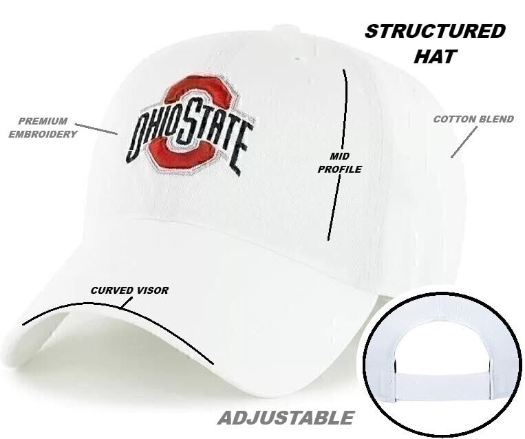 Officially Licensed Ohio State White MVP Hat Classic Primary Team Logo Adjustable Embroidered Structured Cap