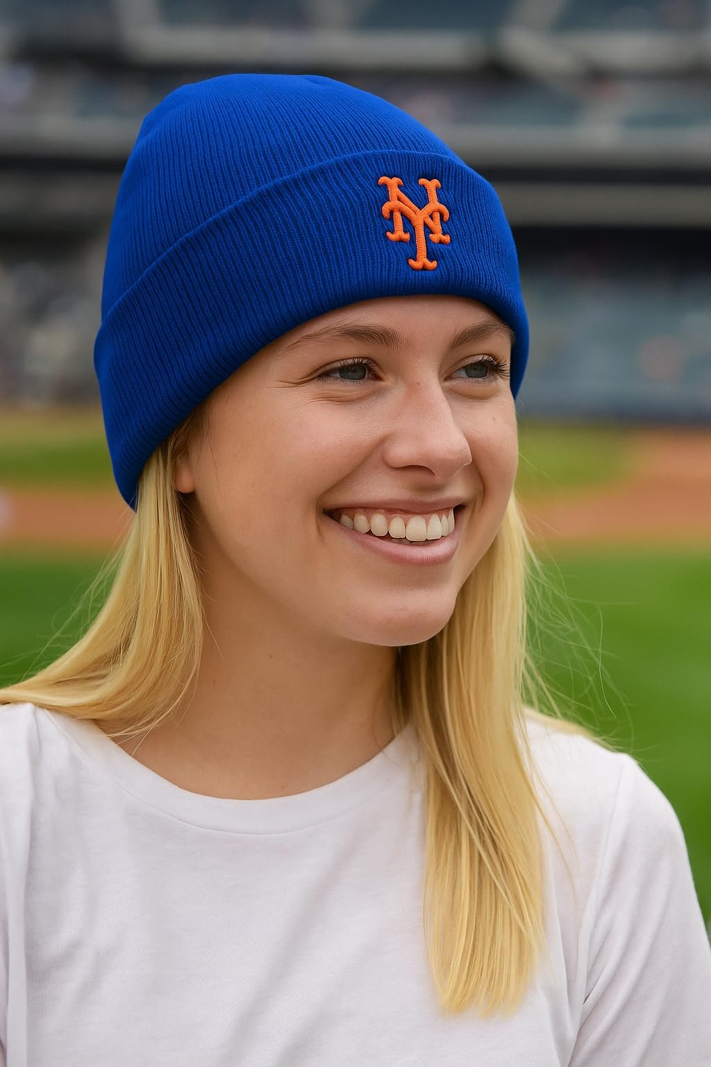 Officially Licensed NY Mets Baseball MVP Blue/Orange Cuffed Knit Beanie Hat Classic Edition Embroidered Primary Home Team Logo Sports Cap