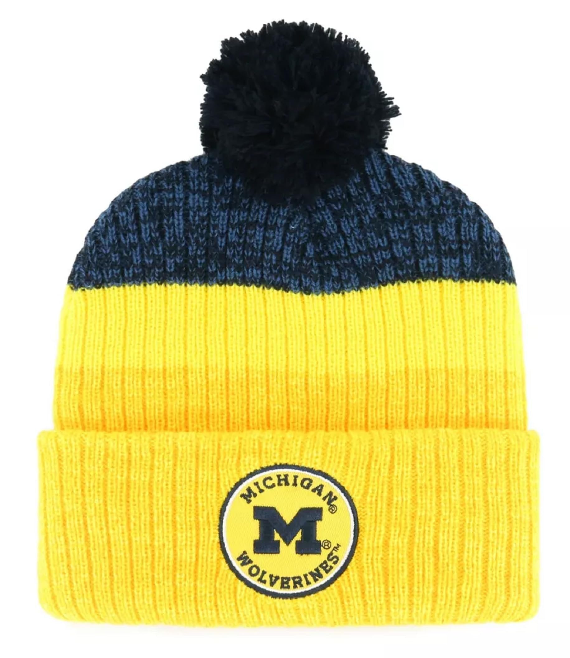 Officially Licensed Michigan University Cuffed Knit Pom Beanie Hat Classic Edition Blue/Yellow Team Logo Winter Cap