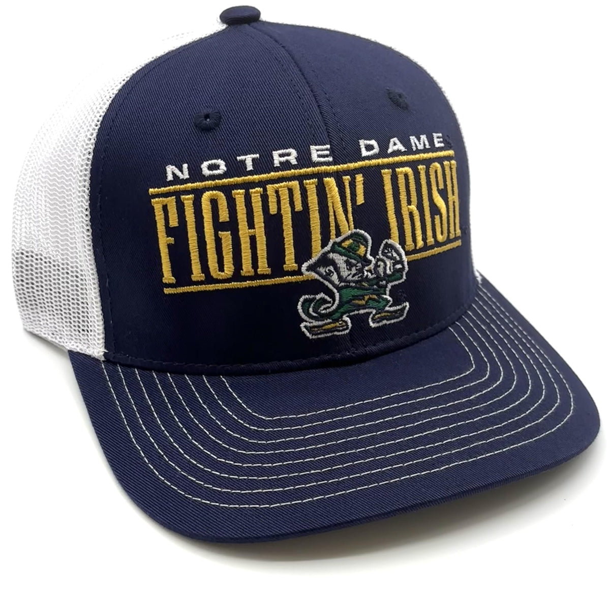 Officially Licensed Notre Dame Navy/White Classic Mesh Trucker Snapback Hat MVP Adjustable University Team Logo Embroidered Structured Baseball Cap