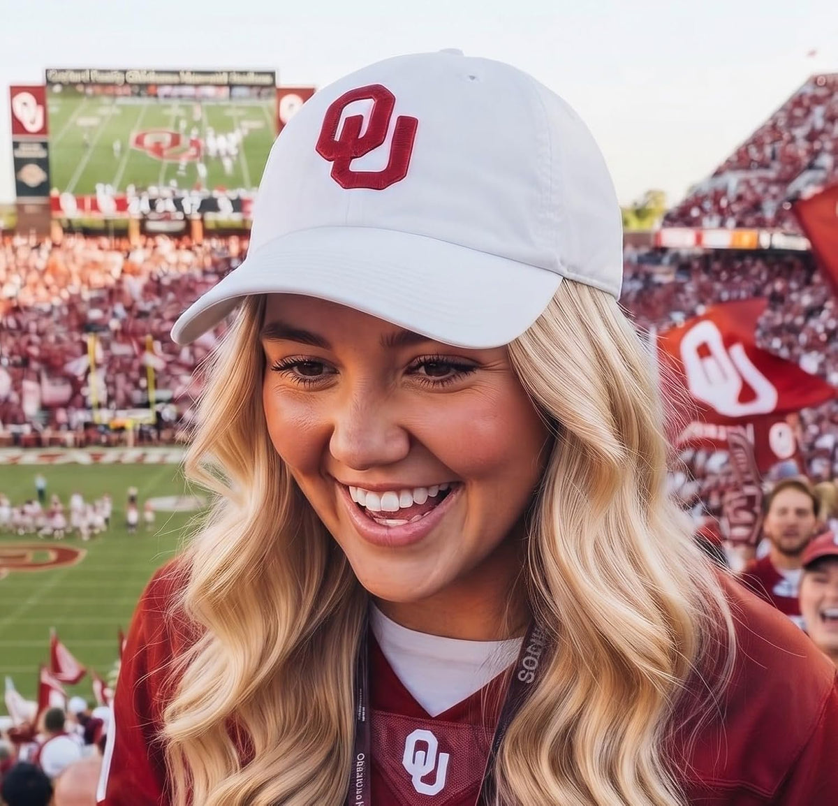 Oklahoma Sooners White MVP Hat Distintive Red 'OU' Logo Unisex Cap
