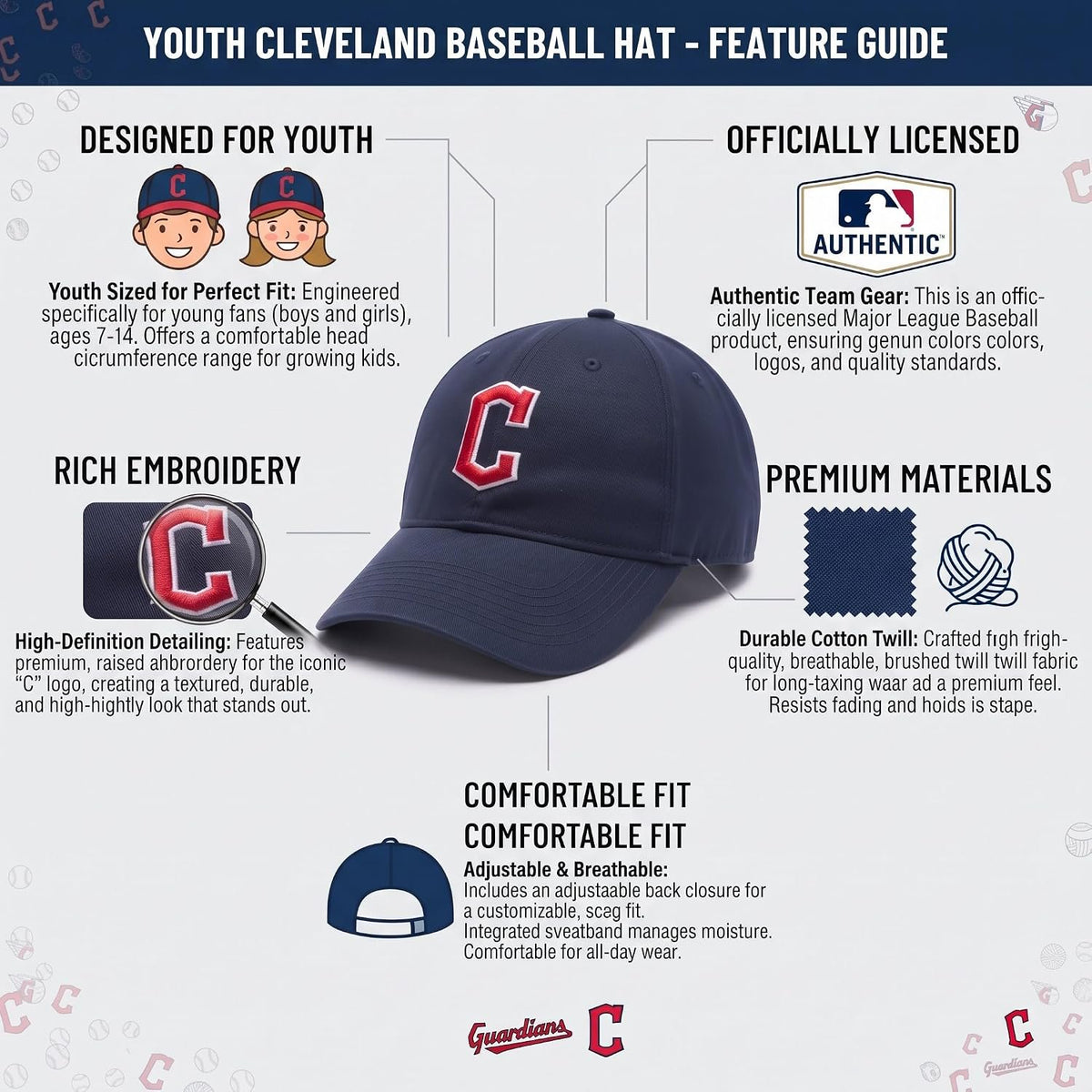 Cleveland Guardians Youth MVP Hat Navy & Red 'C' Logo Cap for Boys & Girls