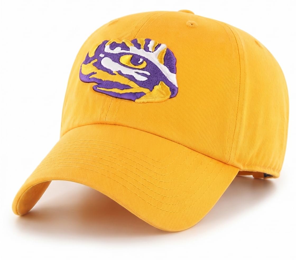 Officially Licensed LSU Tigers Yellow Clean Up Hat Relaxed Fit Adjustable Embroidered Logo Sports Cap