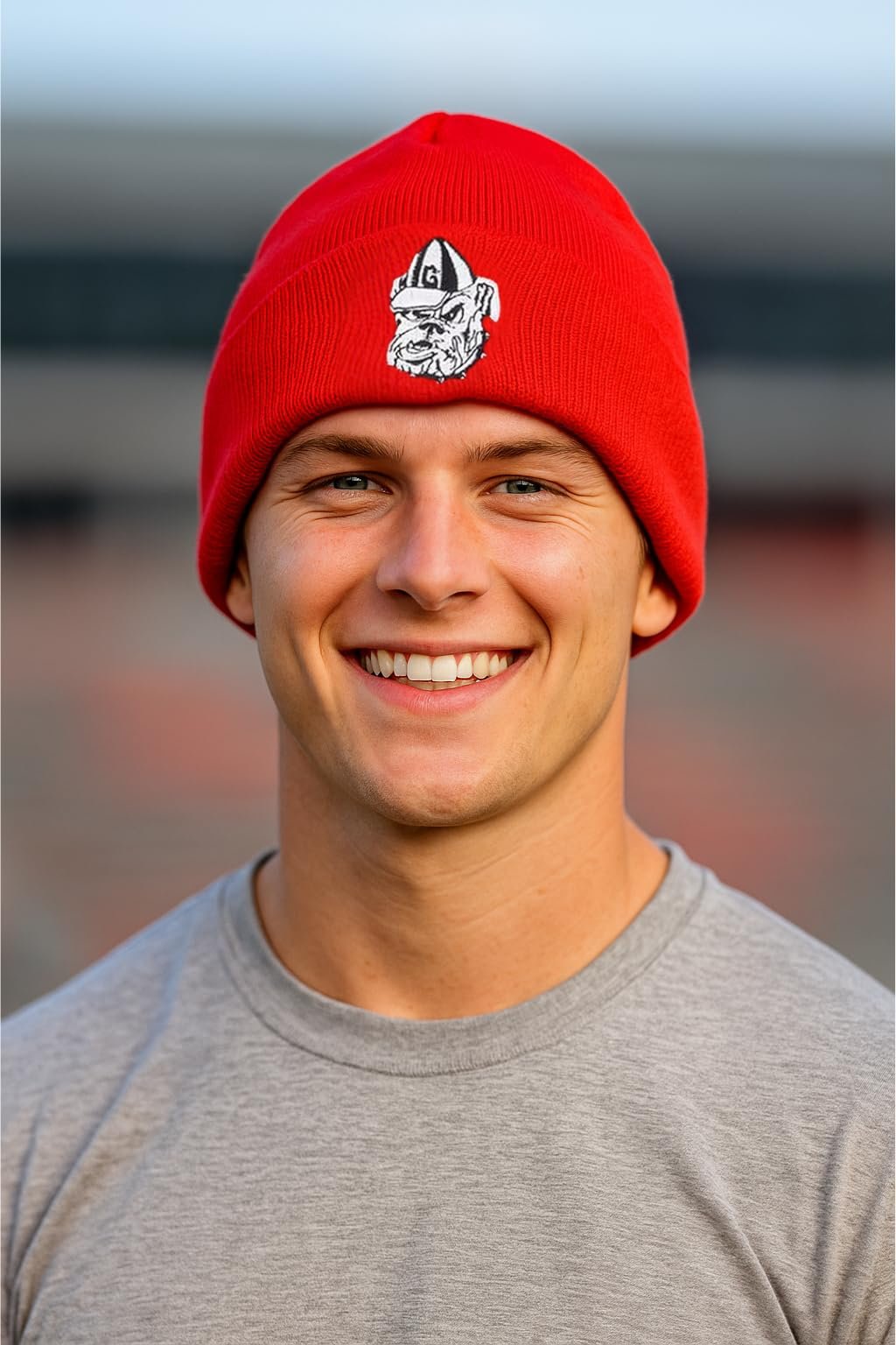 Officially Licensed Georgia Bulldogs Cuffed Knit Beanie Hat Classic Edition Bulldogs Embroidered Black/Red/White Team Logo Winter Sports Cap