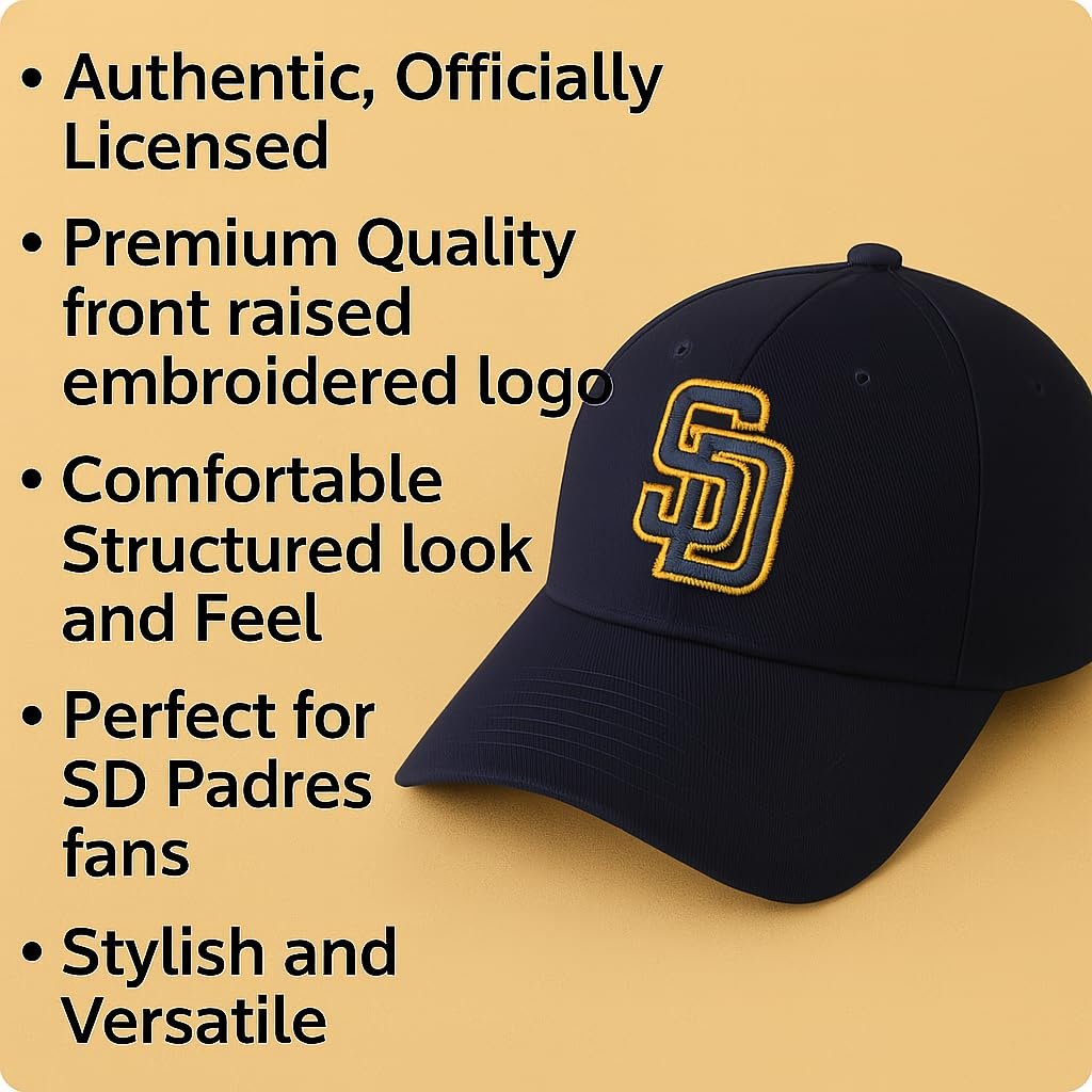 Officially Licensed San Diego Baseball MVP Black Hat Adjustable Embroidered Classic Team Logo Structured Cap