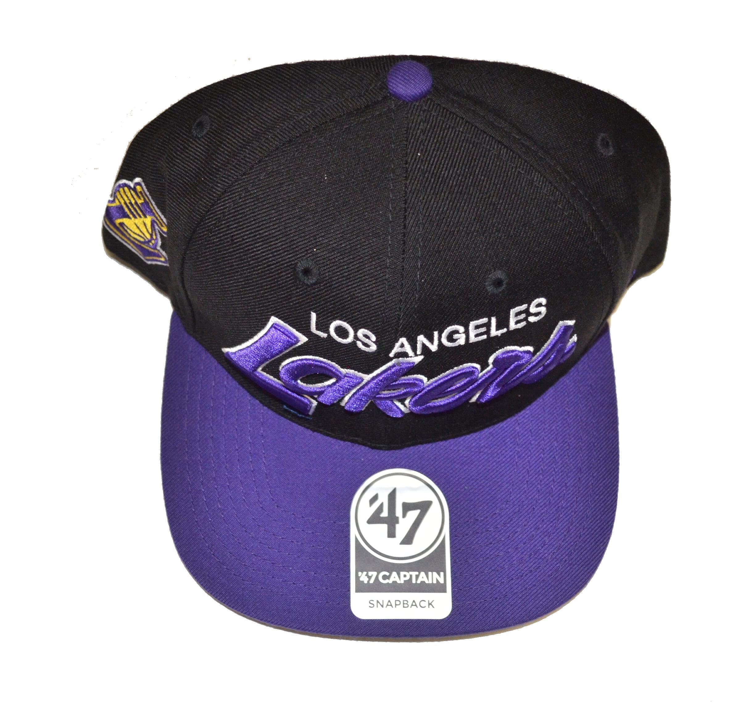 Los Angeles Lakers 2-Tone Script Sure Shot Captain Adjustable Snapback Cap - NBA, Flat Bill Baseball Hat Black