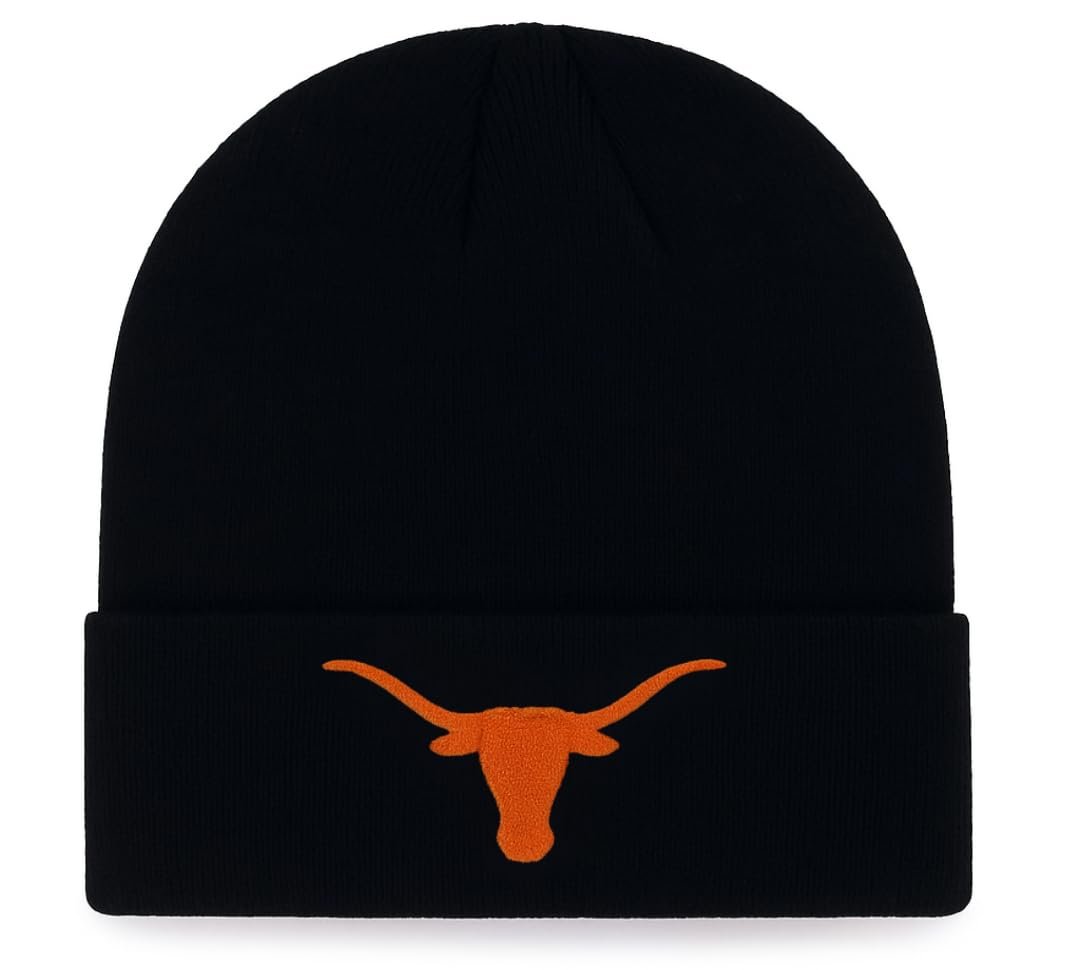 Officially Licensed Texas University Cuffed Knit Beanie Hat Classic Edition Embroidered Team Logo Black/Orange Cap
