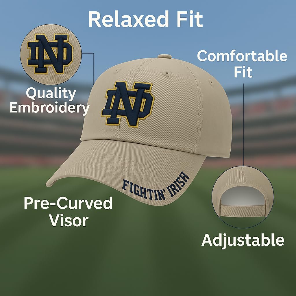 Officially Licensed Notre Dame Hat Classic Relaxed Fit Adjustable Irish Team Logo Embroidered Cap