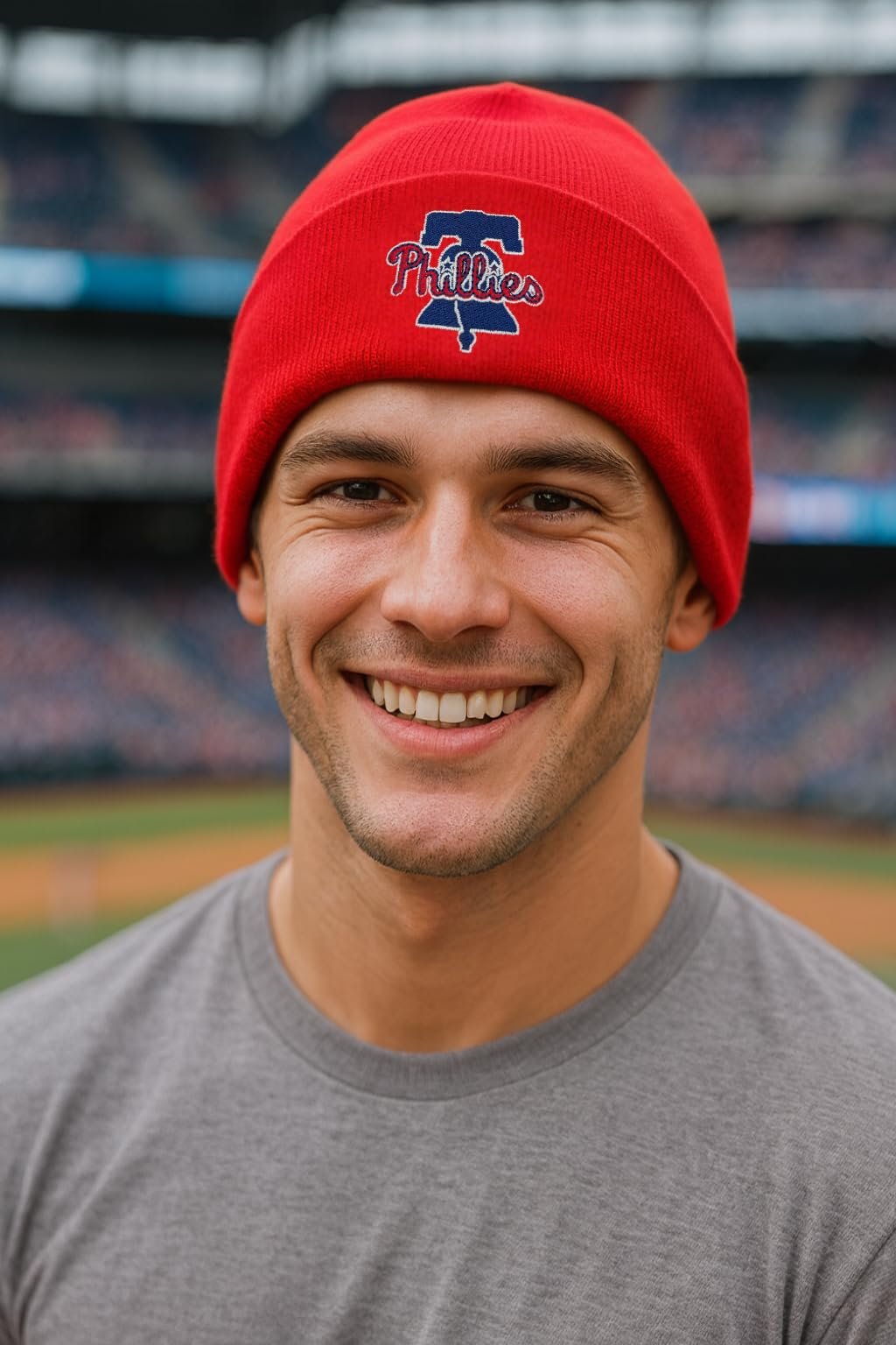 Officially Licensed Philadelphia Phillies Red Cuffed Knit Beanie Hat Classic Edition Primary Home Baseball Embroidered Team Logo Winter Sports Ball Blue/White Cap