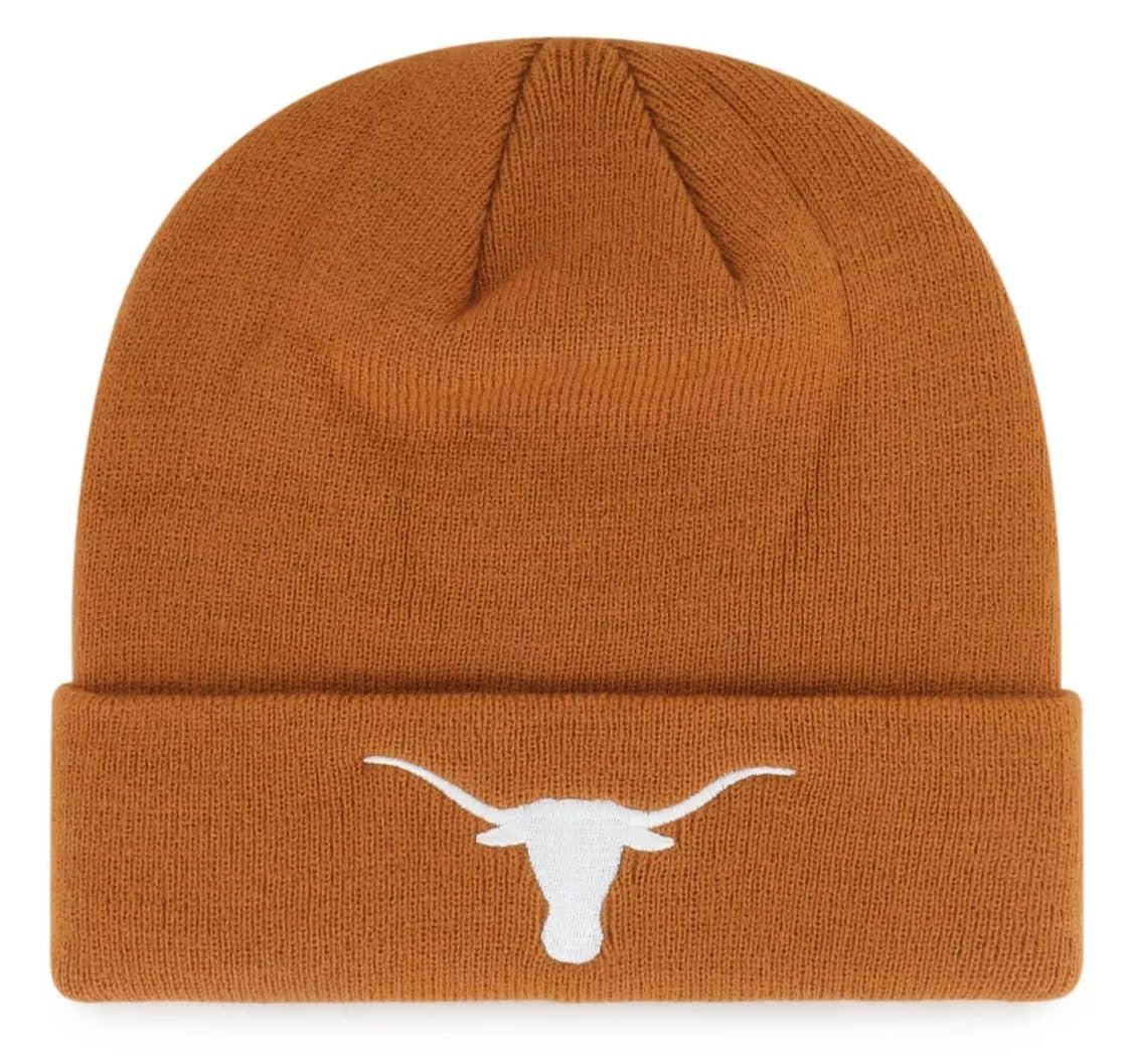 Officially Licensed Texas University Cuff Knit Beanie Hat Classic Edition Team Logo Orange/White Cap