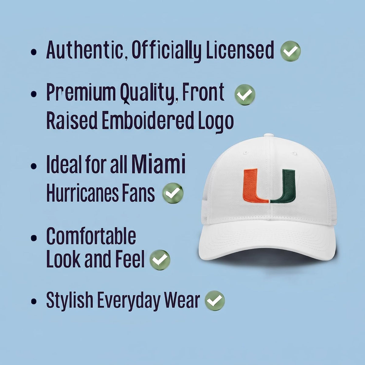 University of Miami White Mesh Trucker Hat Iconic UM Embroidery Cap