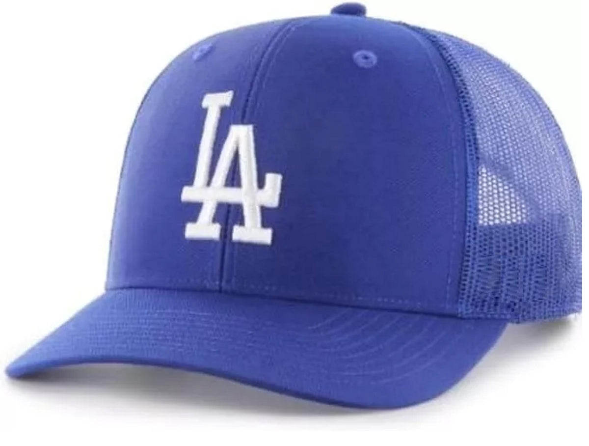 Officially Licensed Los Angeles Dodgers Navy Mesh Trucker Hat with White LA Logo Embroidery Adjustable Sports Cap