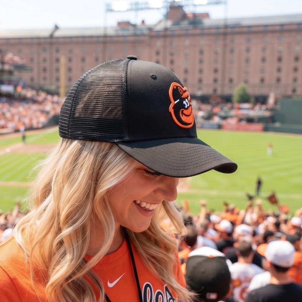 Officially Licensed Baltimore MVP Classic Primary Home Team Logo Black/Orange Mesh Trucker Snapback Hat Adjustable Embroidered Structured Sports Ball Cap
