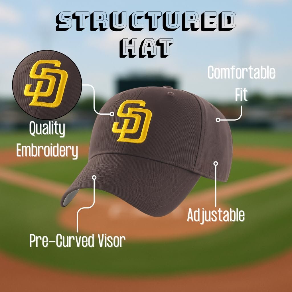 Officially Licensed San Diego Padres MLB Youth Boys Girls Brown Hat Embroidered Yellow SD Logo Adjustable