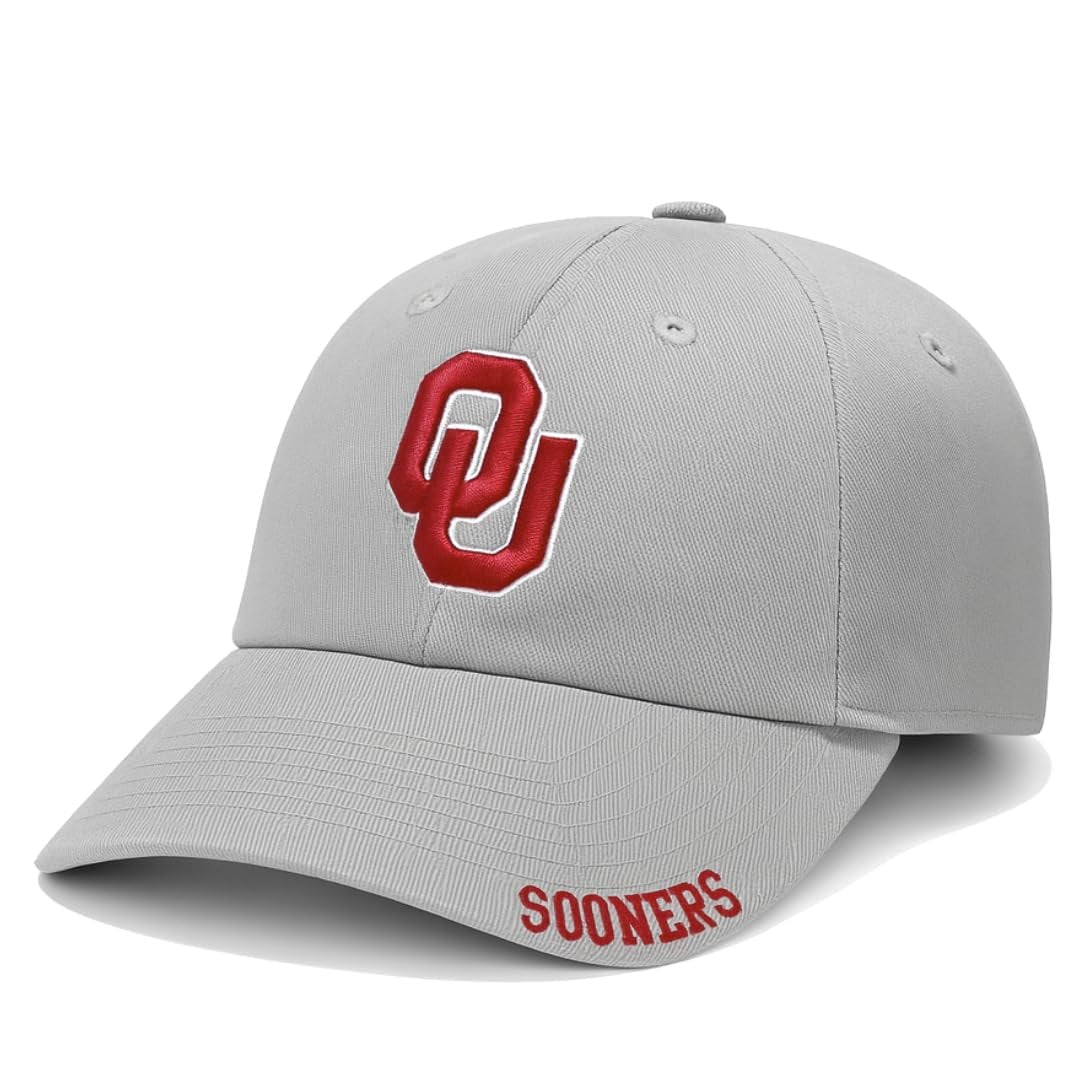 Officially Licensed Oklahoma University Sooners Hat Classic Adjustable Gray Relaxed Fit Embroidered Primary Team Logo Baseball Sports Cap