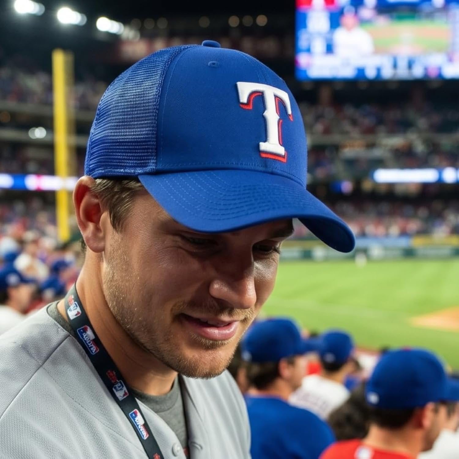 Texas Rangers Blue Mesh Trucker Hat Embroidered Structured Adjustable Sports Cap