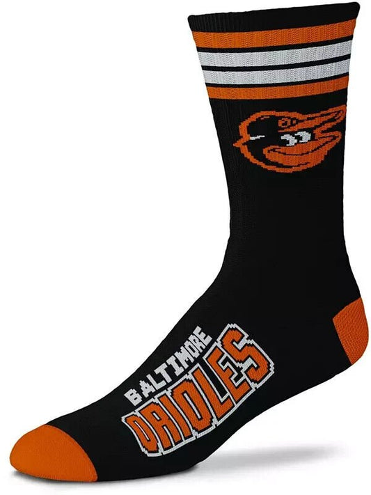 For Bare Feet Originals: Baltimore Orioles Stripe Crew Socks Adult Medium MLB Baseball Team New