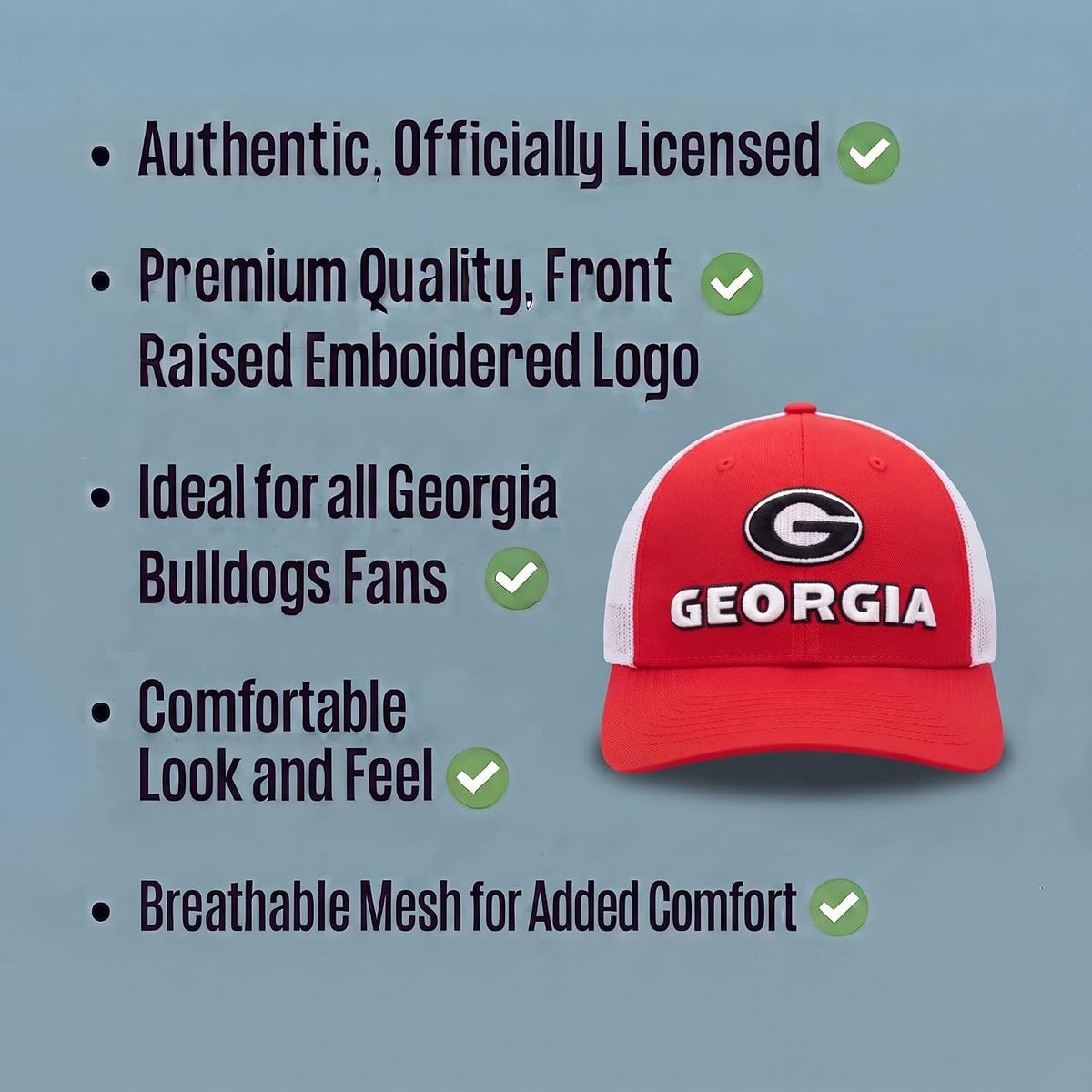 University Georgia Two-Tone Trucker Hat Adjustable Bulldogs Mesh Cap
