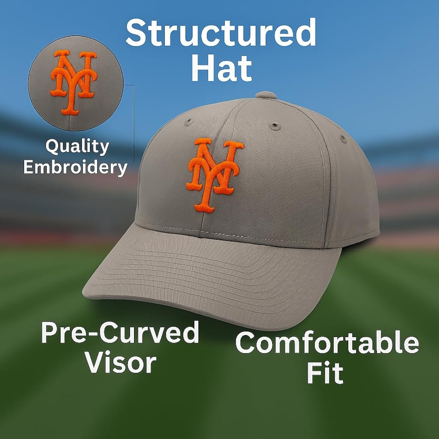 Officially Licensed NY Mets Gray/Orange MVP Hat Adjustable Embroidered Structured Sports Cap
