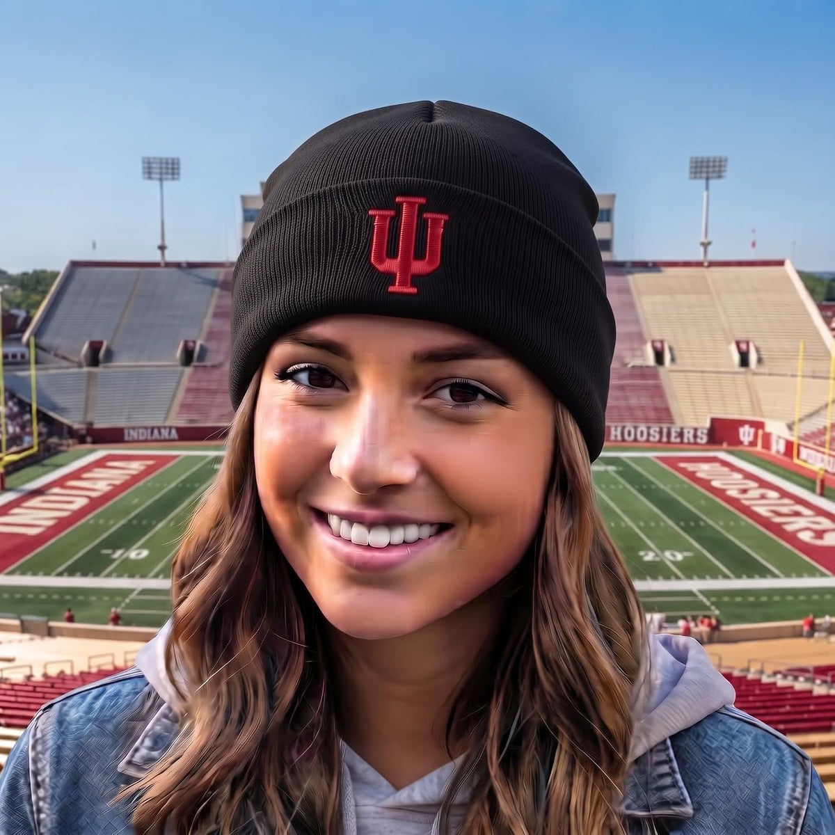 Indiana Hoosiers Black Cuff Knit Beanie Embroidered Crimson Logo Unisex