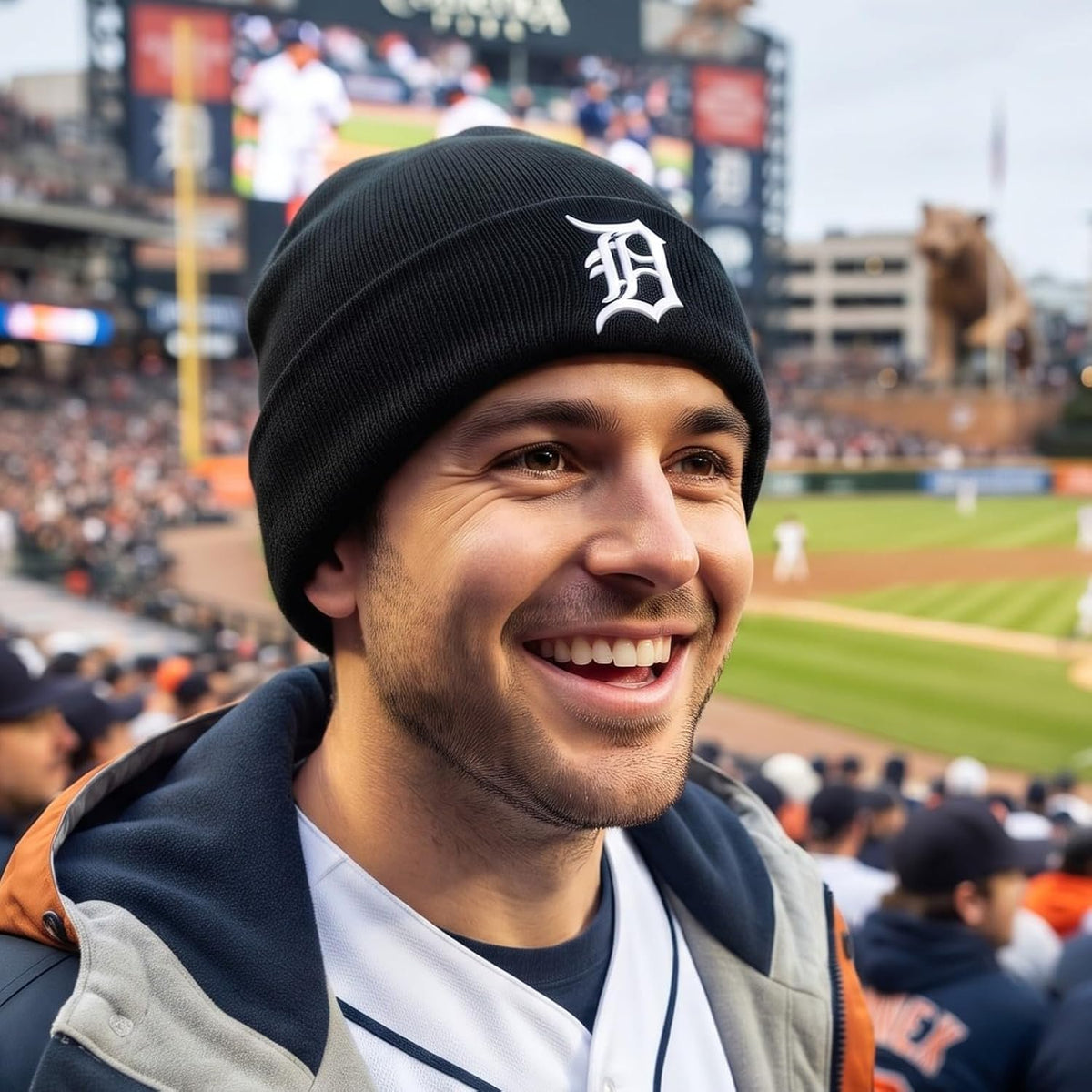 Detroit Tigers Black Cuff Knit Beanie Iconic White 'D' Embroidered Logo