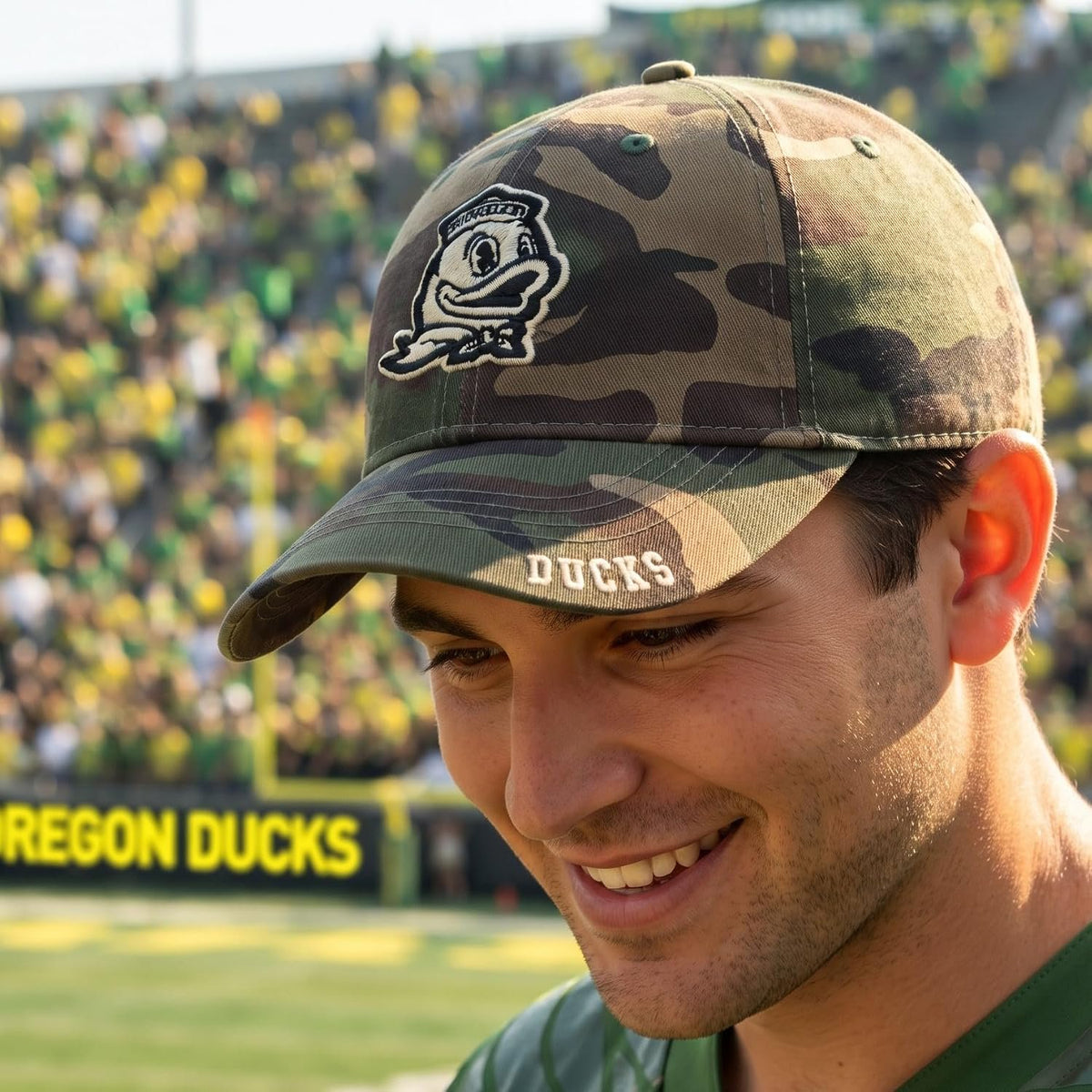 Oregon Ducks Camo Relaxed Fit Hat with Embroidered Duck Logo Unisex Cap
