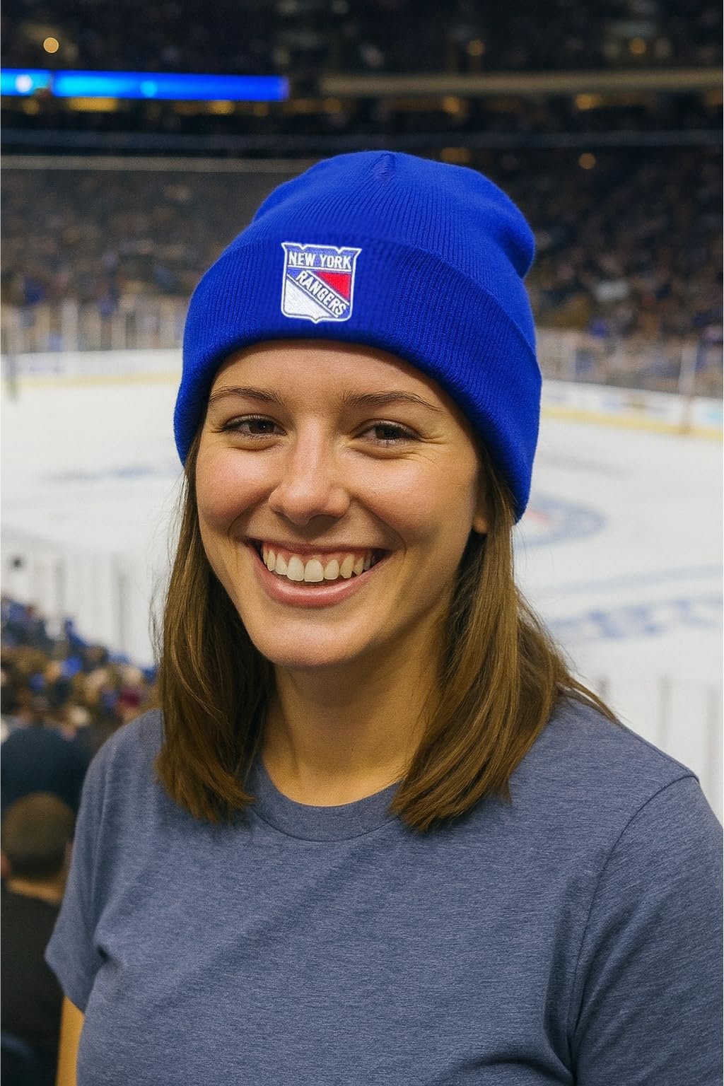 Officially Licensed New York Hockey Cuffed Knit Beanie Hat Royal Blue Classic Primary Embroidered Team Logo Winter Cap