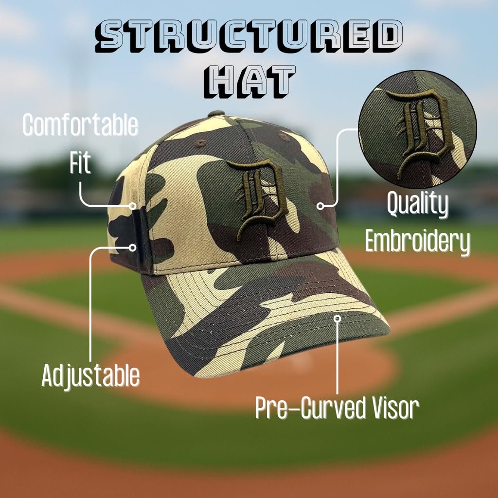 Officially Licensed Detroit Tigers Baseball Camouflage Hat Classic Orange Team Logo Adjustable MVP Structured Embroidered Cap