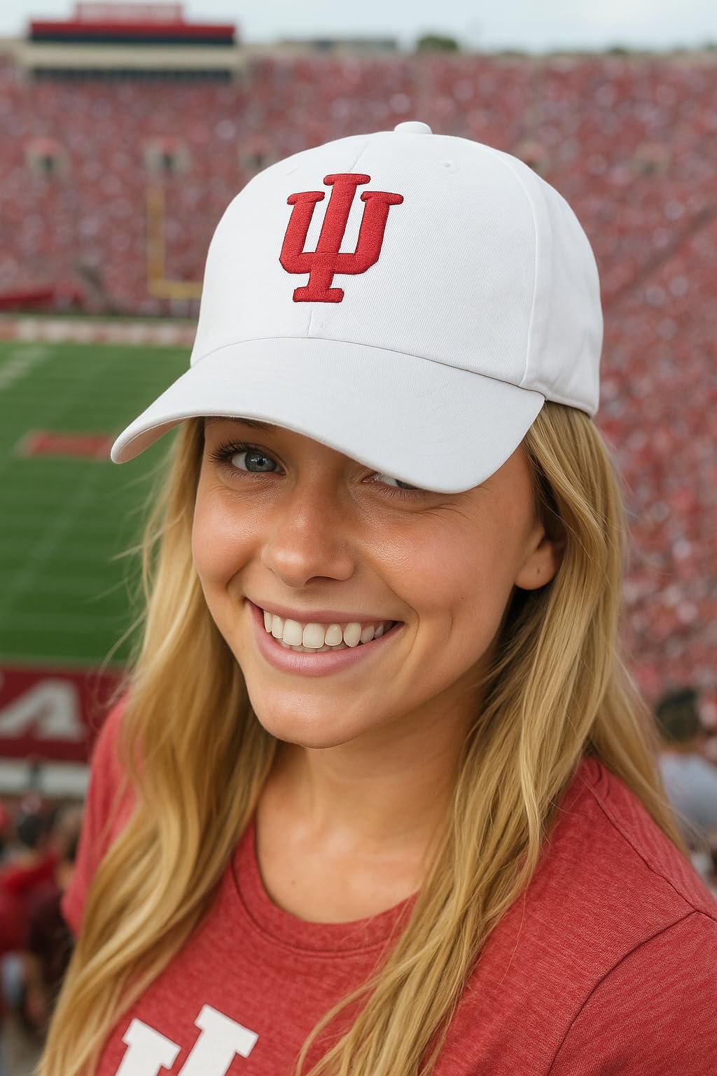 Officially Licensed University Indiana Hoosiers Relaxed Fit Clean Up Baseball Cap, White with Crimson Embroidered Logo, Unisex Adjustable Hat