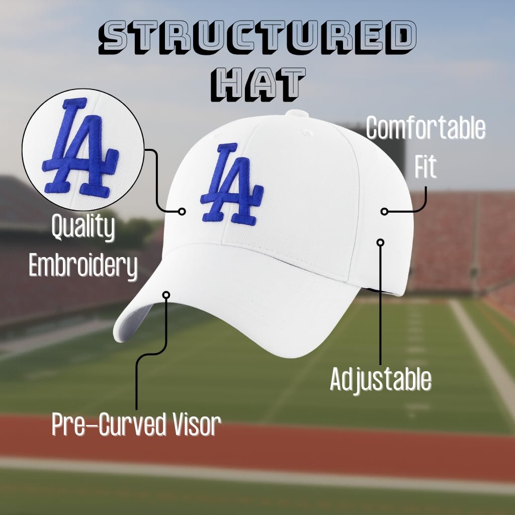 Officially Licensed Los Angeles Dodgers Youth Boys Girls Baseball Hat Classic MVP White/Blue Adjustable LA Embroidered Team Logo Kids Sports Cap